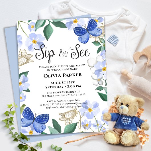 Budget Blue Butterfly Boy Baby Sip en See Invite