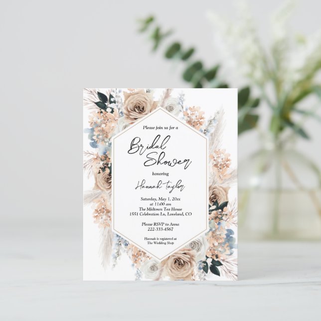 Budget Blue Champagne Floral Vrijgezellenfeest Inv (Staand voorkant)