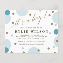Budget Blue Confetti Boy Baby shower Uitnodiging