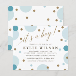Budget Blue Confetti Boy Baby shower Uitnodiging
