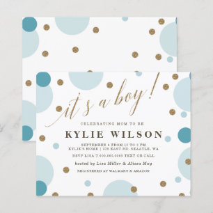 Budget Blue Confetti Boy Baby shower Uitnodiging