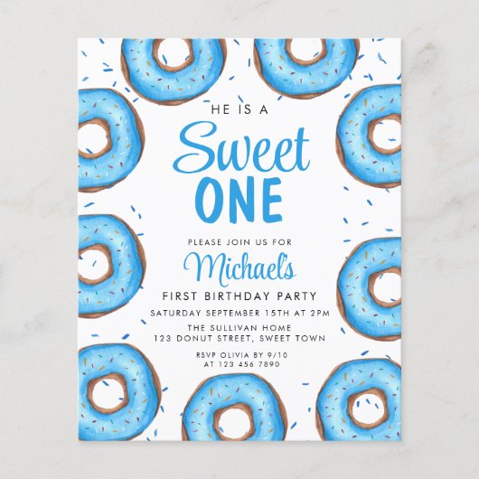 Budget Blue Donut Boy's eerste verjaardagsuitnodig (Voorkant)