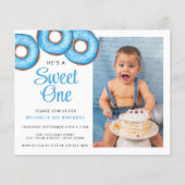 Budget Blue Donut Photo Boy's 1st Birthday Uitnodi (Voorkant)