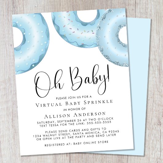 Budget Blue Donuts Virtual Baby Sprinkle nodigt ui
