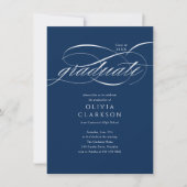 Budget Blue Elegant Script Foto Afstudeerfeest Kaart (Voorkant)