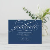 Budget Blue Elegant Script Foto Afstudeerfeest Kaart (Staand voorkant)