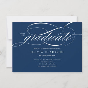 Budget Blue Elegant Script Foto Afstudeerfeest Kaart