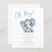 Budget Blue Elephant Baby Jongen Douche Uitnodigin (Voorkant / Achterkant)