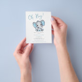 Budget Blue Elephant Baby Jongen Douche Uitnodigin Flyer (Hand)