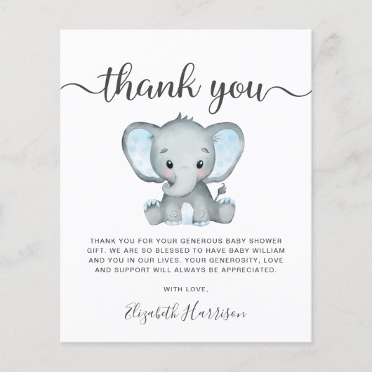 Budget Blue Elephant Baby shower Hartelijk dank (Voorkant)