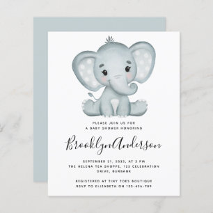 BUDGET Blue Elephant Baby shower Invitation