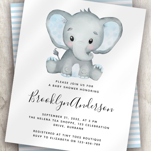 BUDGET Blue Elephant Baby shower Invitation