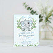Budget Blue Elephant Boy Baby shower Invitation (Staand voorkant)