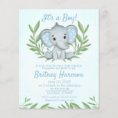 Budget Blue Elephant Boy Baby shower Invitation Flyer (Voorkant)