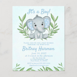 Budget Blue Elephant Boy Baby shower Invitation Flyer