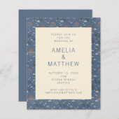 Budget Blue en Rust Boho Natuur Wedding Invite (Voorkant / Achterkant)