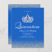 Budget Blue en Silver Quinceanera Uitnodigingen (Voorkant / Achterkant)