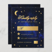 Budget Blue Faux Gold Stars Celestial Wedding RSVP (Voorkant / Achterkant)