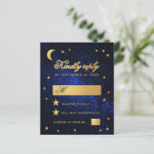 Budget Blue Faux Gold Stars Celestial Wedding RSVP (Staand voorkant)