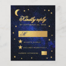 Budget Blue Faux Gold Stars Celestial Wedding RSVP