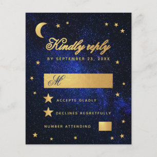 Budget Blue Faux Gold Stars Celestial Wedding RSVP