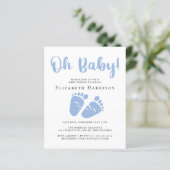 Budget Blue Feet Boy Baby shower Uitnodiging (Staand voorkant)