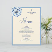 Budget Blue Floral Baby Boy Baptism Menu (Staand voorkant)