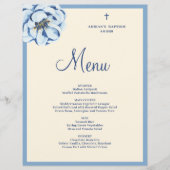 Budget Blue Floral Baby Boy Baptism Menu (Voorkant)