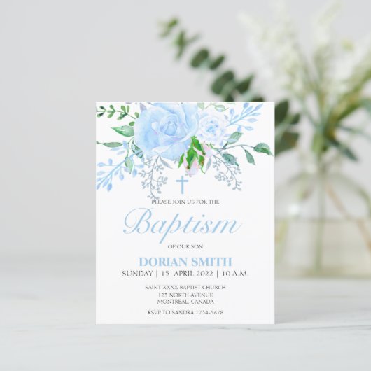 Budget Blue Floral Baptism Boy (Staand voorkant)
