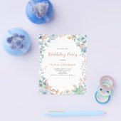Budget Blue Floral Birthday Uitnodiging Flyer (Enkel)