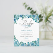 Budget Blue Floral Boy Baby shower Invitation (Staand voorkant)