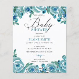 Budget Blue Floral Boy Baby shower Invitation