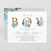 Budget Blue Floral Boy Baby shower Invitation (Voorkant / Achterkant)