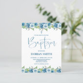 Budget Blue Floral Boy Baptism-uitnodiging (Staand voorkant)