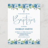 Budget Blue Floral Boy Baptism-uitnodiging (Voorkant)