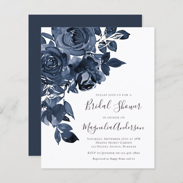 Budget Blue Floral Bridal Shower (Voorkant / Achterkant)