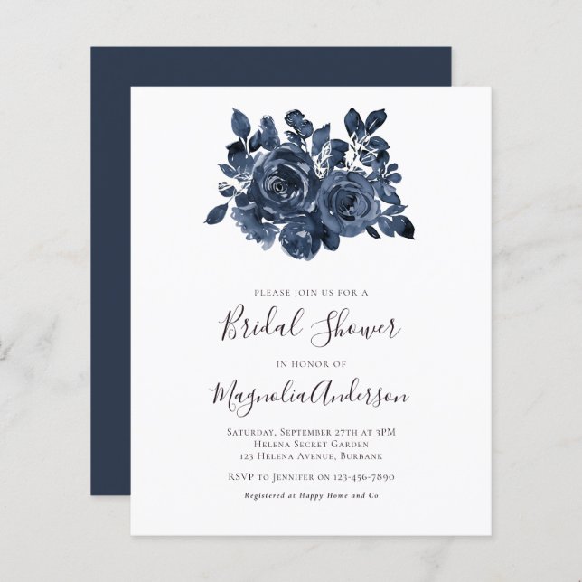 Budget Blue Floral Bridal Shower (Voorkant / Achterkant)