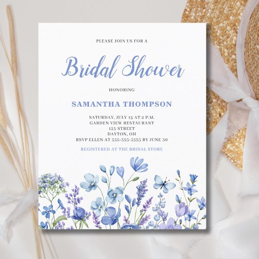 Budget Blue Floral Bridal Shower Flyer