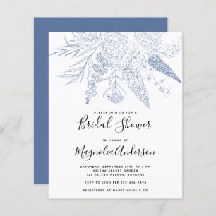 BUDGET Blue Floral Bridal Shower Invitation