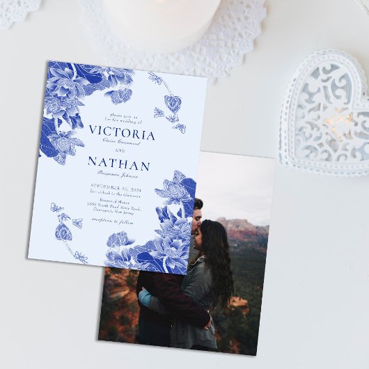 Budget Blue Floral Chinoiserie Chic Photo Wedding