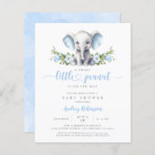Budget Blue Floral Elephant Baby shower Uitnodigin (Voorkant / Achterkant)