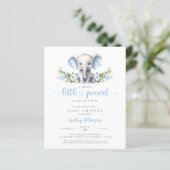 Budget Blue Floral Elephant Baby shower Uitnodigin (Staand voorkant)