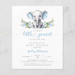 Budget Blue Floral Elephant Baby shower Uitnodigin