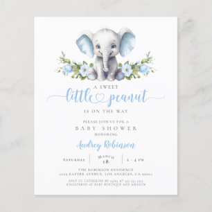 Budget Blue Floral Elephant Baby shower Uitnodigin