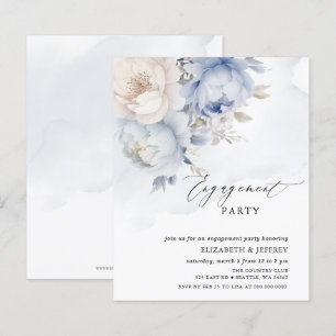 Budget Blue Floral Engagement Party Uitnodigingen