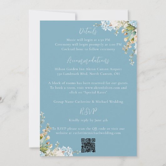 Budget Blue Floral Hydrangea Elegant Wedding Kaart (Achterkant)