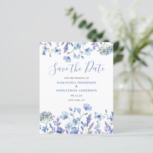 Budget Blue Floral Sla de datum op (Staand voorkant)