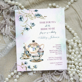 Budget blue floral tea party vrijgezellenfeest inv