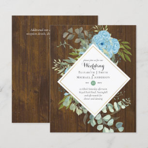 BUDGET Blue Floral Wedding Invitations Eucalyptus