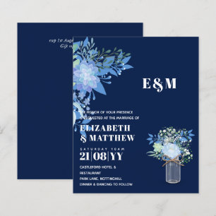 BUDGET Blue Floral Wedding Invite